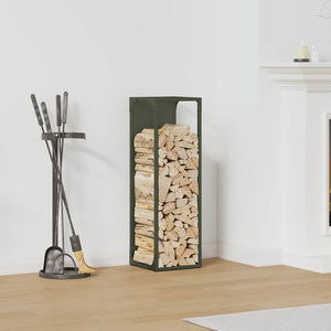 vidaXL Support à bois de chauffage vert olive 25x25x80 cm Acier laminé à froid