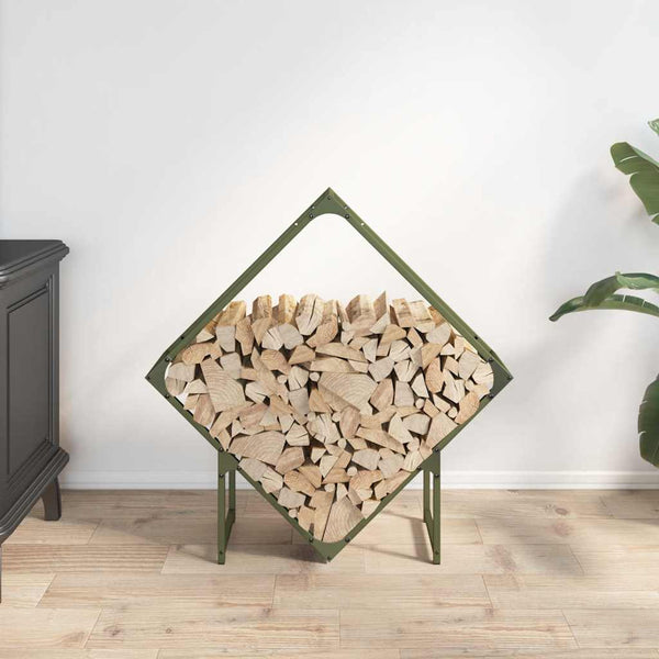 Brennholzregal Olivgrün Stahl 80x80 cm