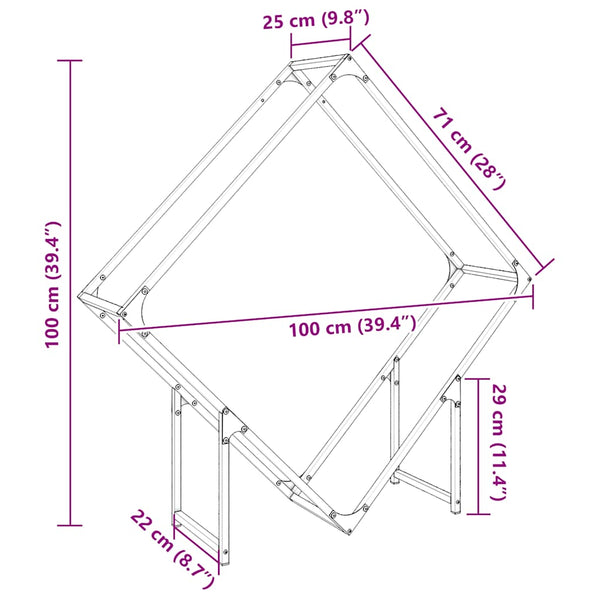 Schwarzes Kaminholzregal 100x25x100 cm