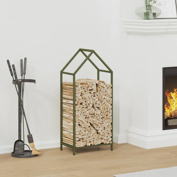 Brennholzregal Olivgrün Stahl 40x90cm