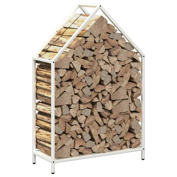 Weißes Brennholzregal aus Stahl 60x25x90 cm
