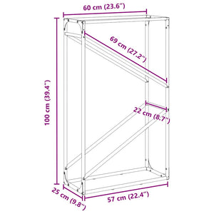 Brennholzregal Schwarz 60x25x100 cm