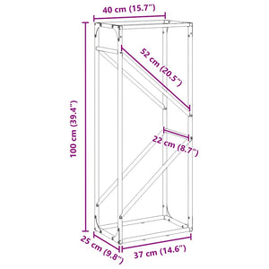 Schwarzes Brennholzregal Stahl 40x25x100cm