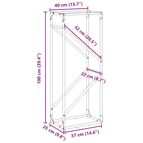 Schwarzes Brennholzregal Stahl 40x25x100cm
