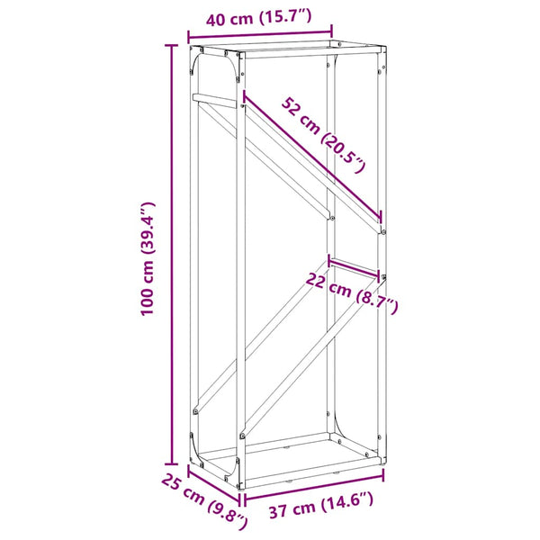 Brennholzregal Anthrazit Stahl 40x25x100cm