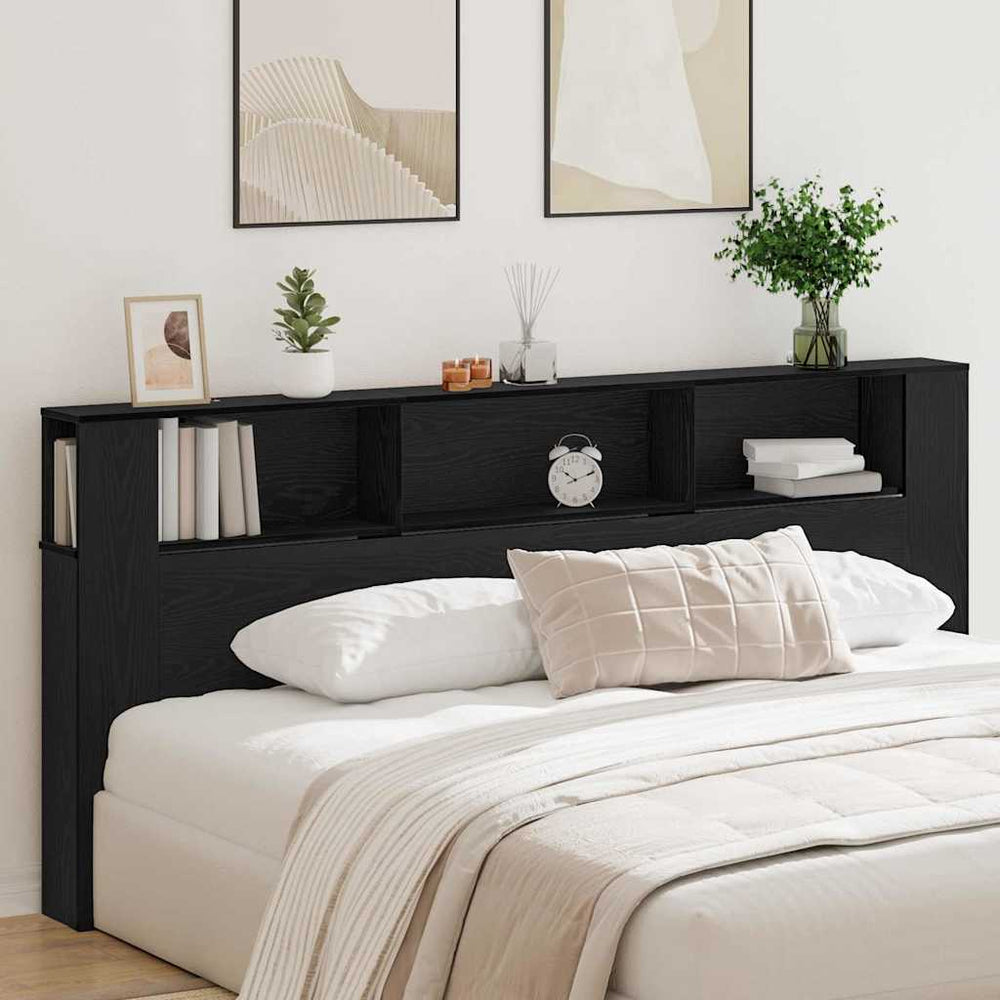 Schwarzes Kopfteil mit Regal Eichenoptik 220 cm