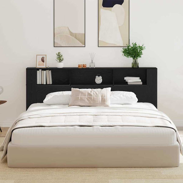 Schwarzes Kopfteil mit Regal Eichenoptik 220 cm