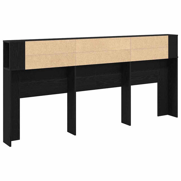 Schwarzes Kopfteil mit Regal Eichenoptik 220 cm