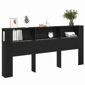 Schwarzes Kopfteil mit Regal Eichenoptik 220 cm