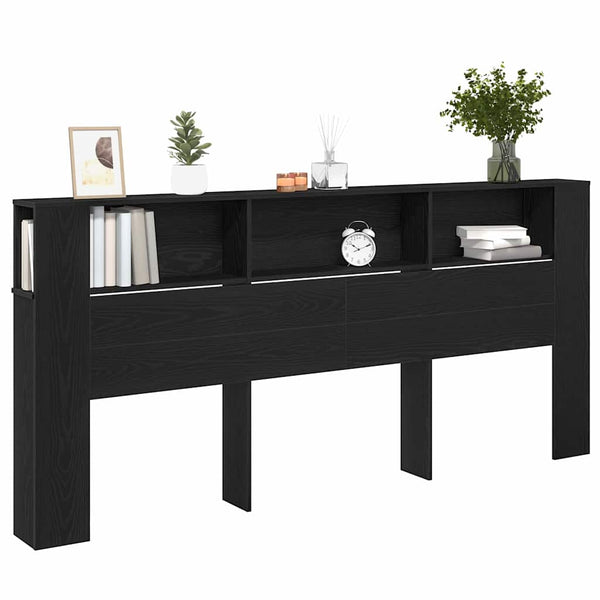 Schwarzes Kopfteil mit Regal Eichenoptik 220 cm