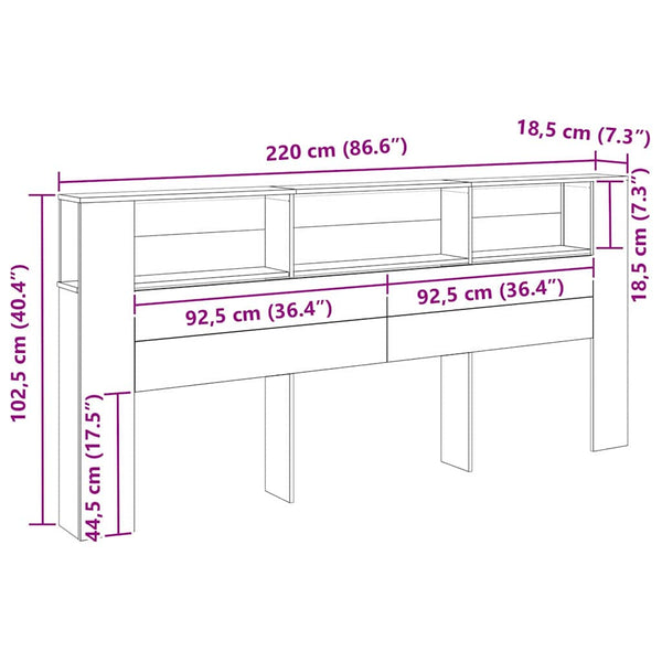 Schwarzes Kopfteil mit Regal Eichenoptik 220 cm