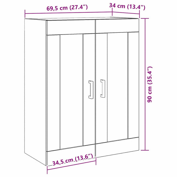 Wandschrank Schwarz Eichenoptik 69,5x34x90 cm