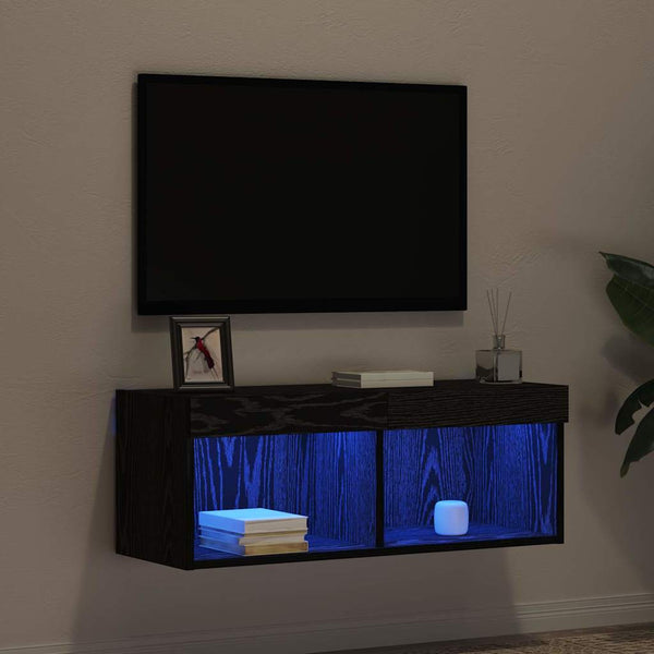 TV-Schrankset mit LED Eichen-Optik Schwarz