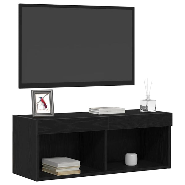 TV-Schrankset mit LED Eichen-Optik Schwarz