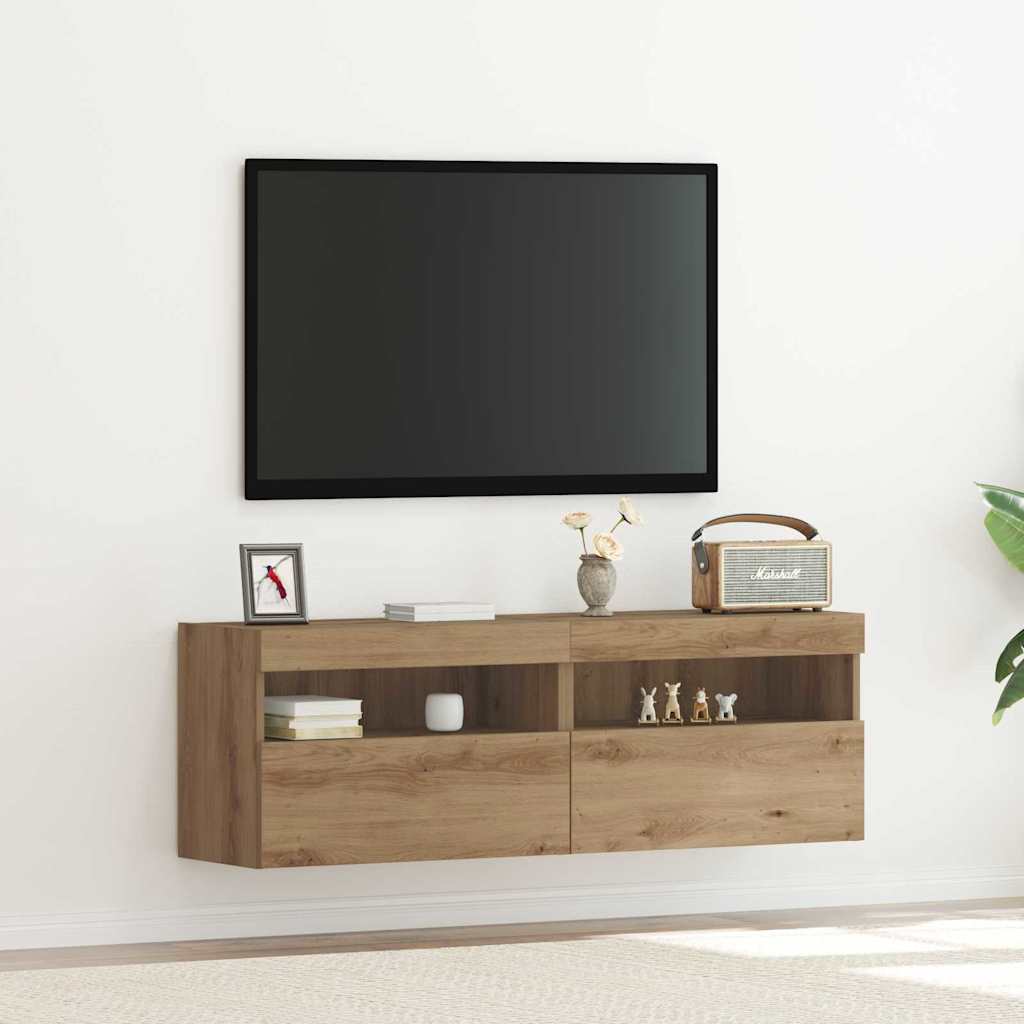 TV-Wandschrank mit LED, Eiche, 60cm, 2er-Set