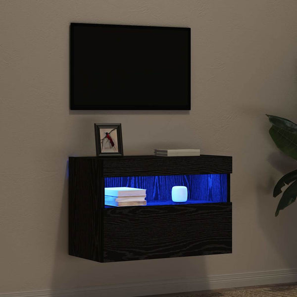TV-Wandschrank mit LED Eichen-Optik Schwarz