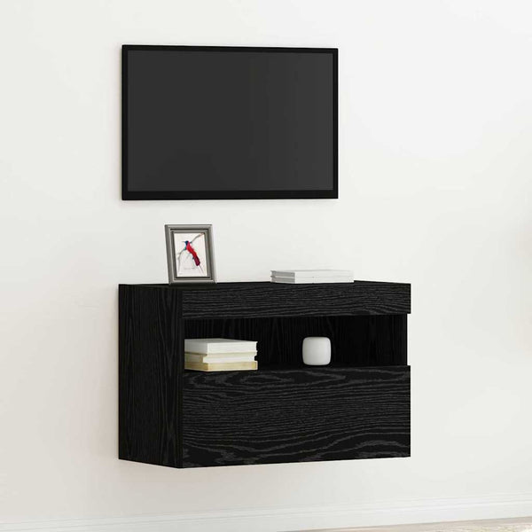 TV-Wandschrank mit LED Eichen-Optik Schwarz