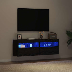 TV-Wandschrank Schwarz Eichen-Optik, 2er-Set