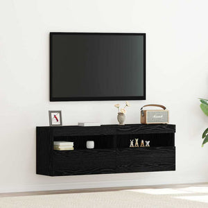 TV-Wandschrank Schwarz Eichen-Optik, 2er-Set