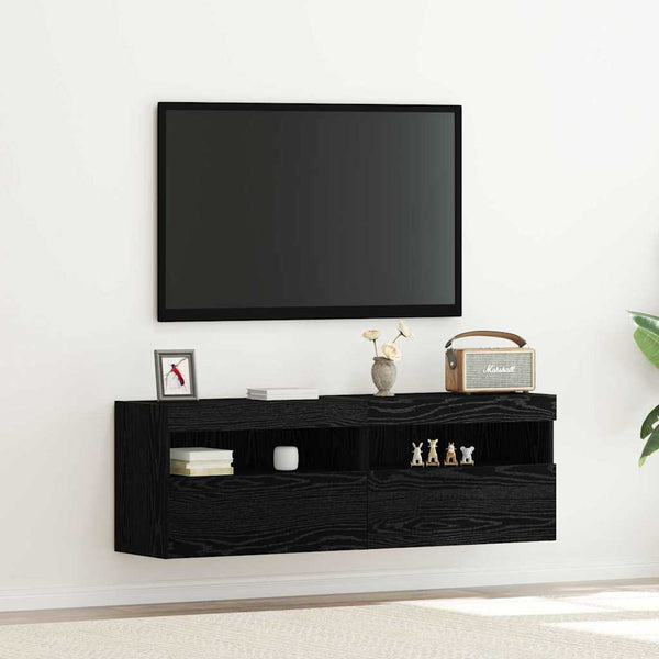 TV-Wandschrank Schwarz Eichen-Optik, 2er-Set