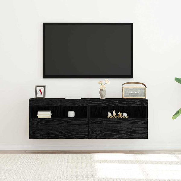 TV-Wandschrank Schwarz Eichen-Optik, 2er-Set