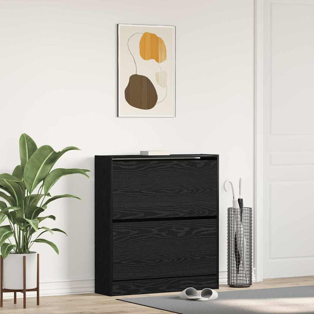 Schuhschrank Schwarz Eichenoptik mit Regal