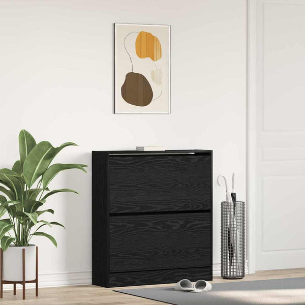 Schuhschrank Schwarz Eichenoptik mit Regal