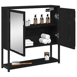 Spiegelschrank mit Regal Schwarz Eichen-Optik 60 cm