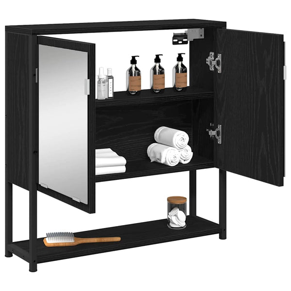 Spiegelschrank mit Regal Schwarz Eichen-Optik 60 cm