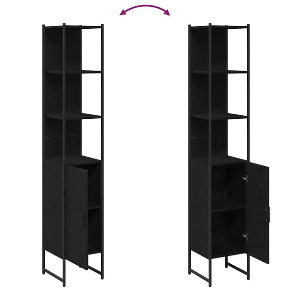Schwarzer Badezimmerschrank Eichen-Optik, 185,5 cm