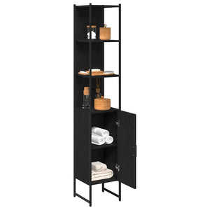 Schwarzer Badezimmerschrank Eichen-Optik, 185,5 cm