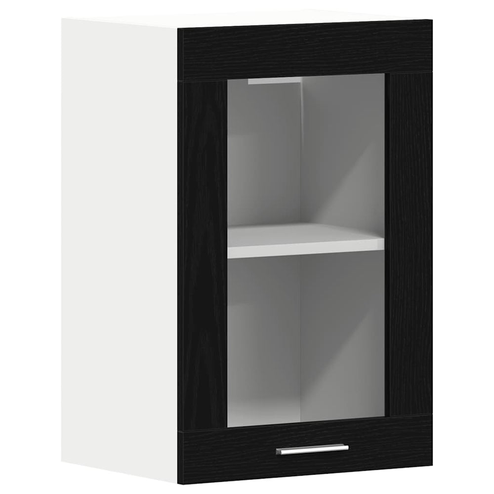 vidaXL Wall-Mounted Glass Cabinet Black Oak Look 40 x 31 x 60 cm Engineered Wood