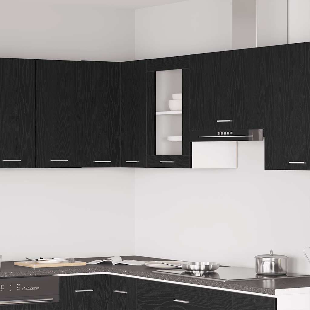 Hängeglasschrank Schwarz Eichen-Optik 60cm