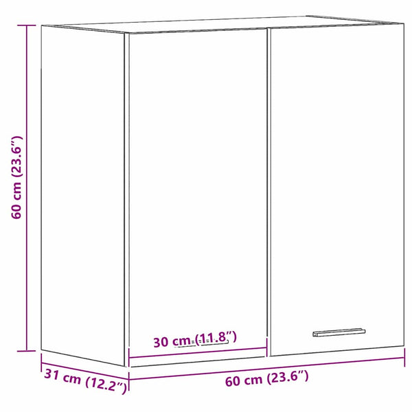 vidaXL Armoire murale Lyon noir aspect chêne 60 x 31 x 60 cm