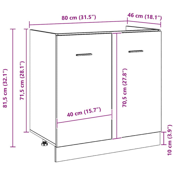 Spülenunterschrank Schwarz Eiche 80 cm