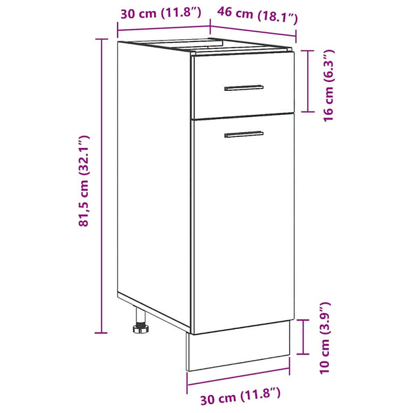 Hängeschrank Schwarz Eichenoptik, 30x46x81,5 cm