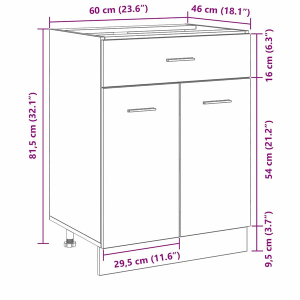 Hängeschrank Schwarz Eichen-Optik, 60 cm