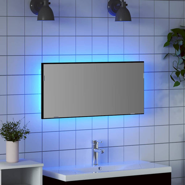 LED Spiegel Schwarz Eichen-Optik 80x37cm