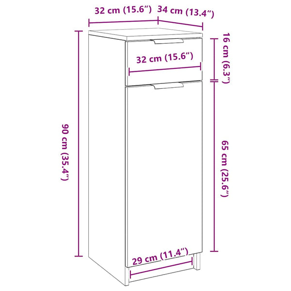 Badezimmerschrank Schwarz Eichen-Optik 32x34x90cm