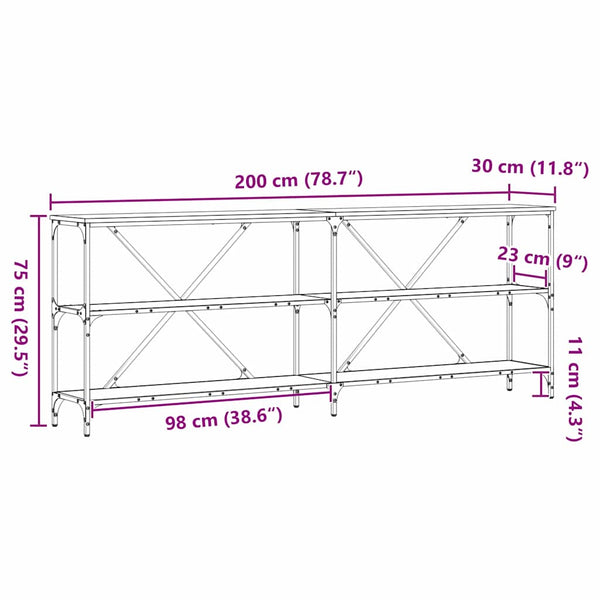 Konsolentisch Altholz mit Regal 200cm