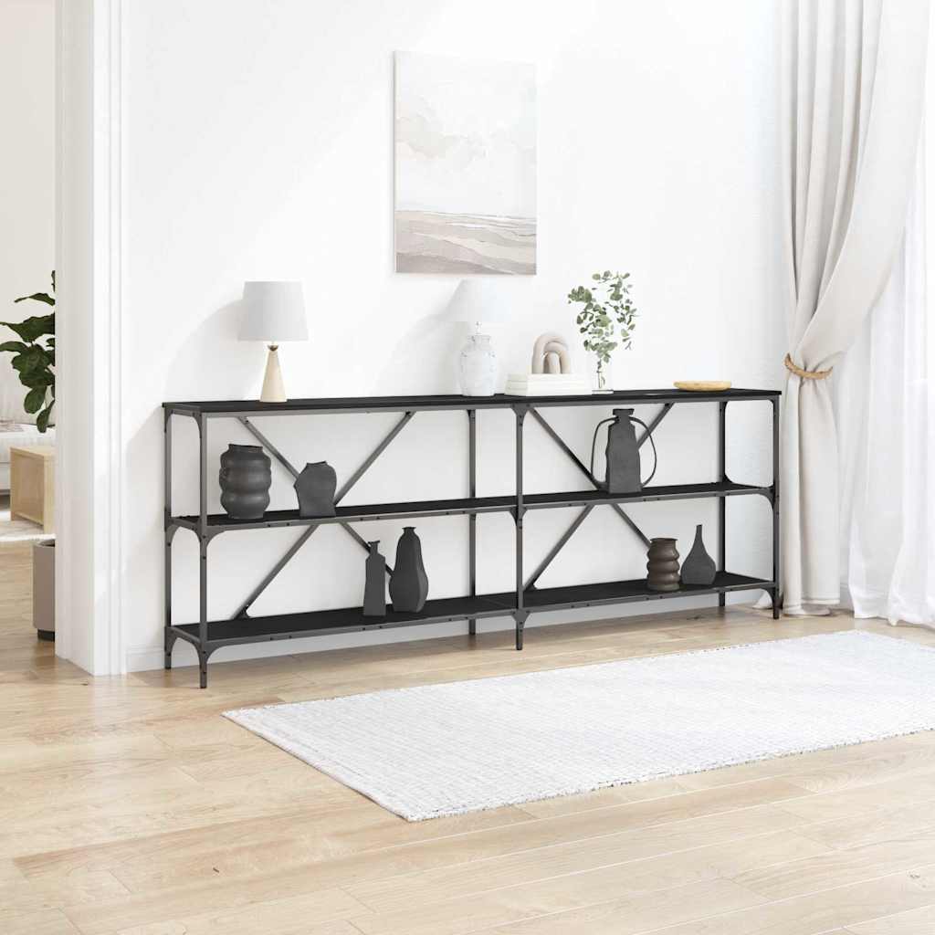 Konsolentisch Schwarz Eichen-Optik mit Regal 200cm