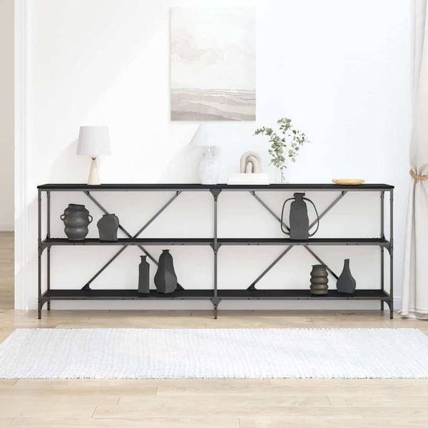 Konsolentisch Schwarz Eichen-Optik mit Regal 200cm