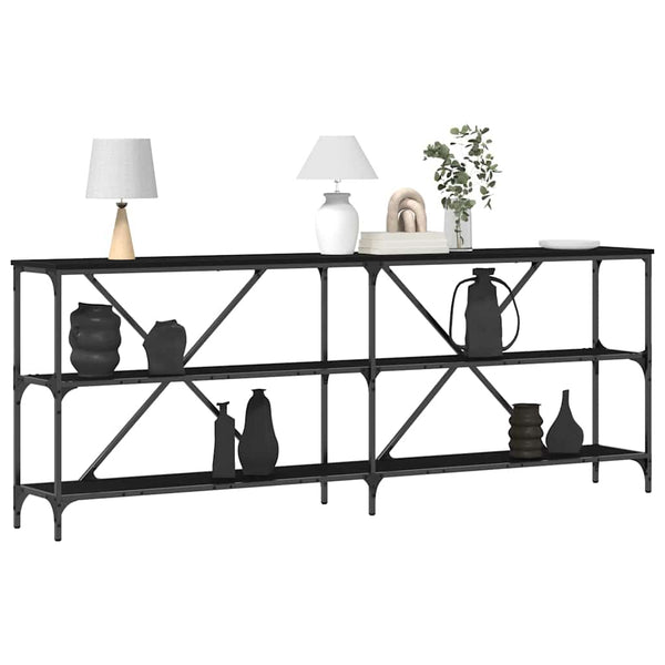 Konsolentisch Schwarz Eichen-Optik mit Regal 200cm