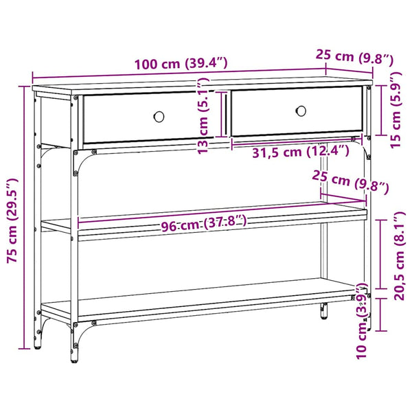 Konsolentisch Altholz mit Regal 100x25x75 cm