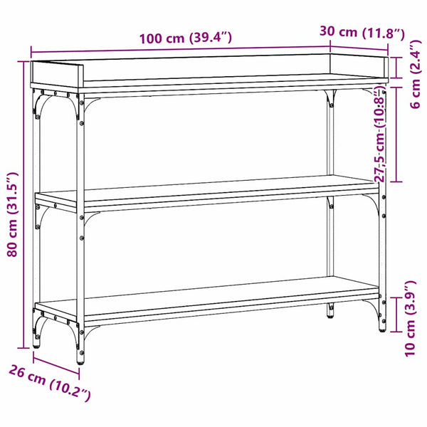 vidaXL Console avec étagère Chêne Artisan 100 x 30 x 80 cm