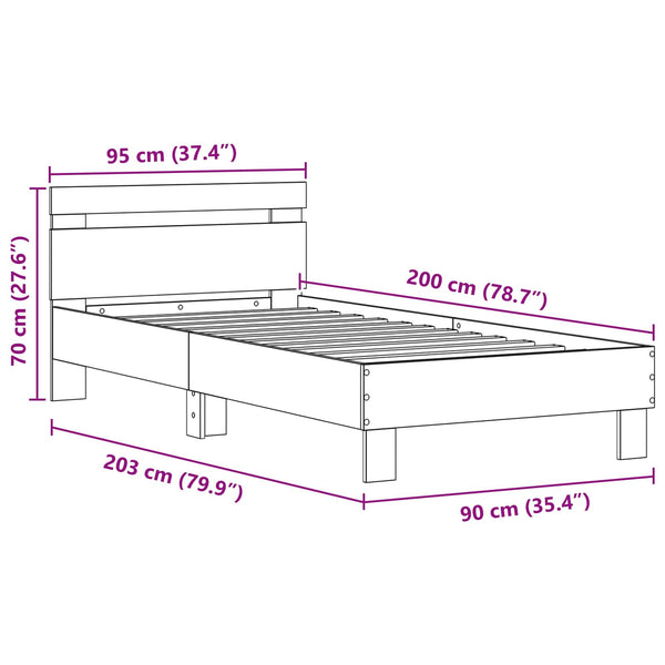 Bettrahmen mit LED 90x200 cm Altholz-Optik
