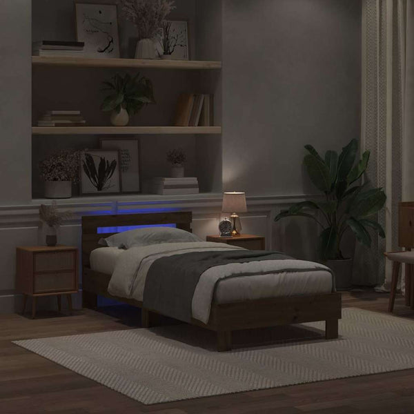 vidaXL Cadre de lit avec LED Chêne artisanal 90 x 200 cm Bois d'ingénierie