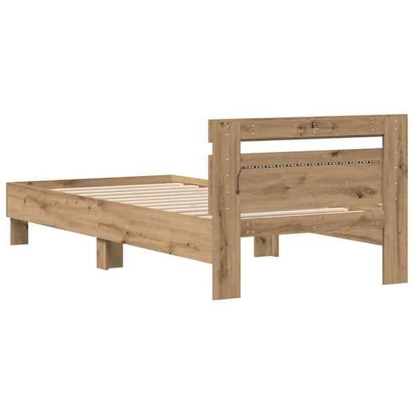 vidaXL Cadre de lit avec LED Chêne artisanal 90 x 200 cm Bois d'ingénierie