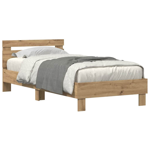 vidaXL Cadre de lit avec LED Chêne artisanal 90 x 200 cm Bois d'ingénierie