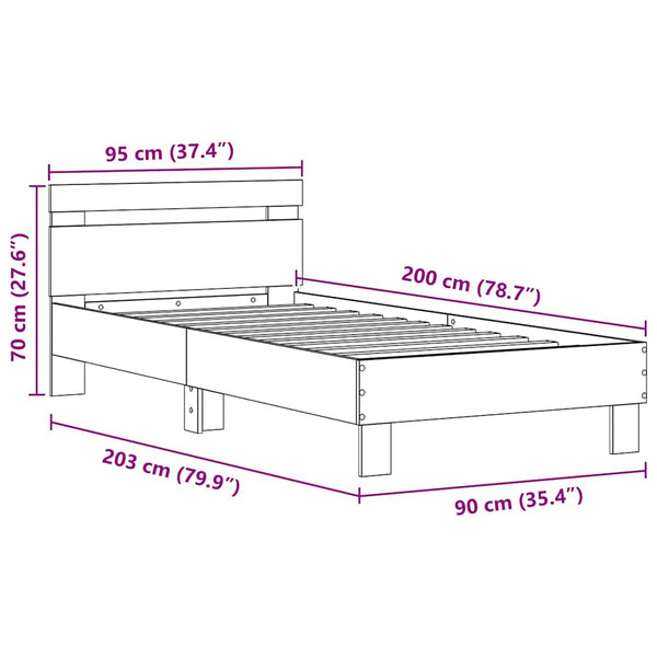 vidaXL Cadre de lit avec LED Chêne artisanal 90 x 200 cm Bois d'ingénierie